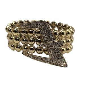 Vintage Gold Tone Buckle Bracelet Rhinestone Wide Band Stretch